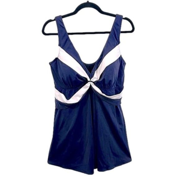 Robby Len Swimdress Size 20W Navy Blue & White EUC - Picture 2 of 15